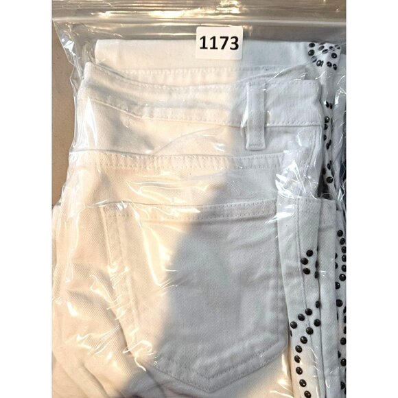 Boston Proper Jeans Womens Sz 4 Flare Embellished Studded Stretch Mid Rise White - Picture 11 of 12